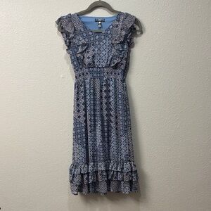 Aqua Patterned Ruffle Dress